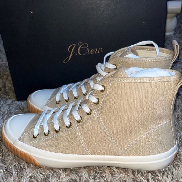 NIB J CREW TAN AND WHITE HIGH TOPS SIZE 7NEW - Picture 3 of 5